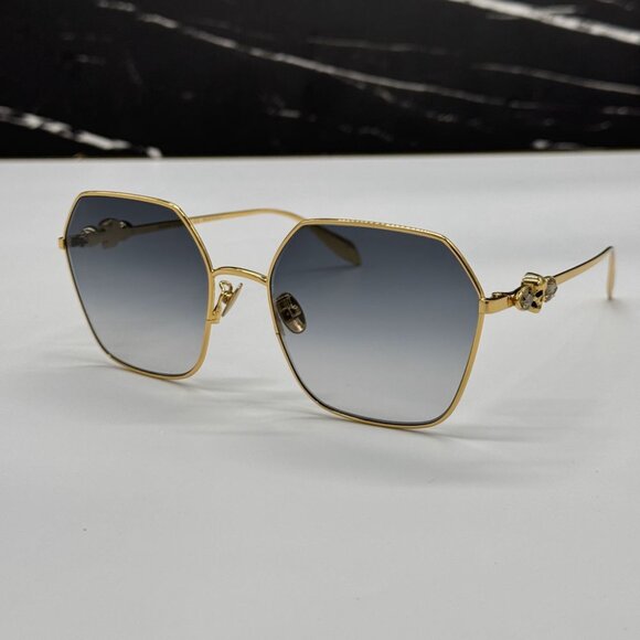 NEW AM0325S 001 ALEXANDER MCQUEEN GOLD/GREY WOMEN ALEXANDER MCQUEEN SUNGLASSES - Picture 2 of 14